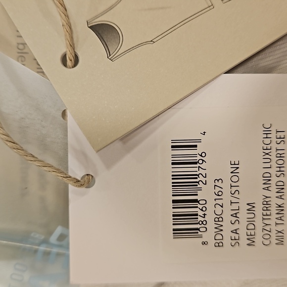 💕BAREFOOT DREAMS💕 Cozy Terry Luxe Chic Mix Tank and Short Set Sea Salt & Stone - Picture 11 of 15